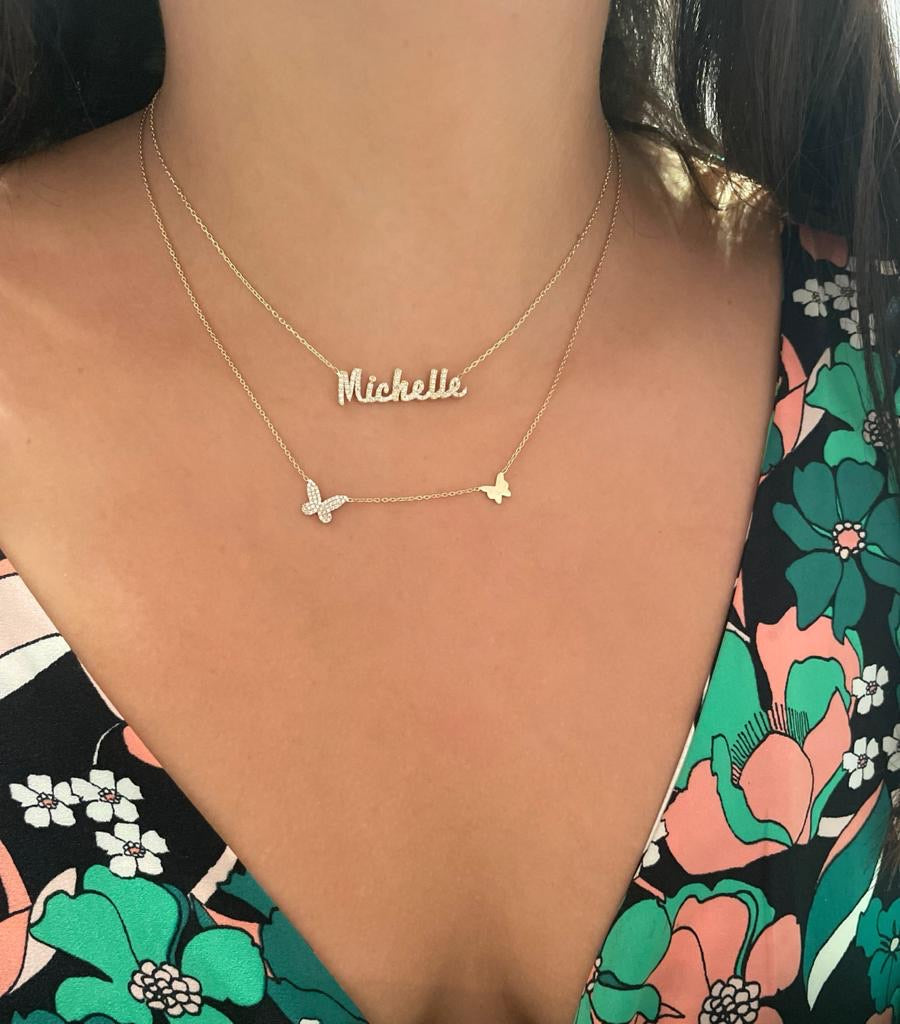 Gemma Script CZ Nameplate Necklace