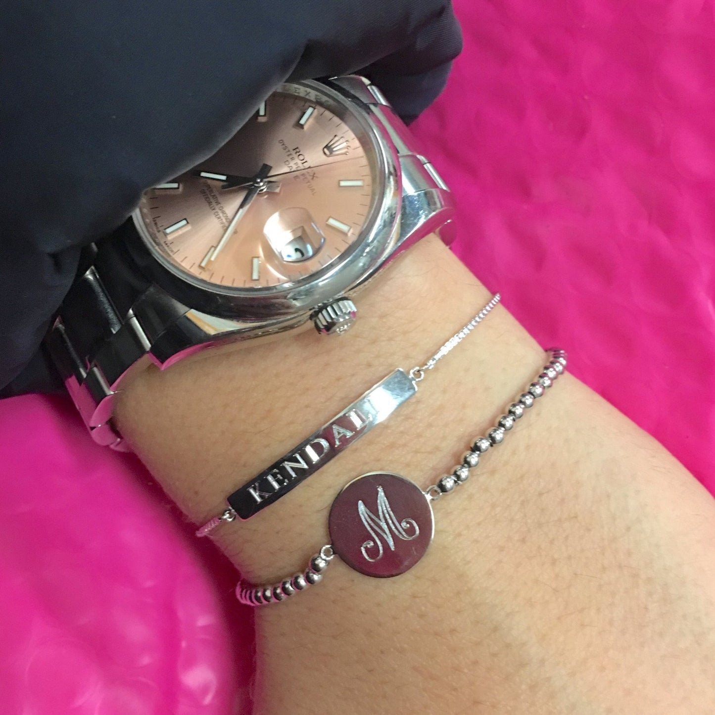 Beaded Engraved Disc Initial Bracelet - Retail Therapy Jewelry