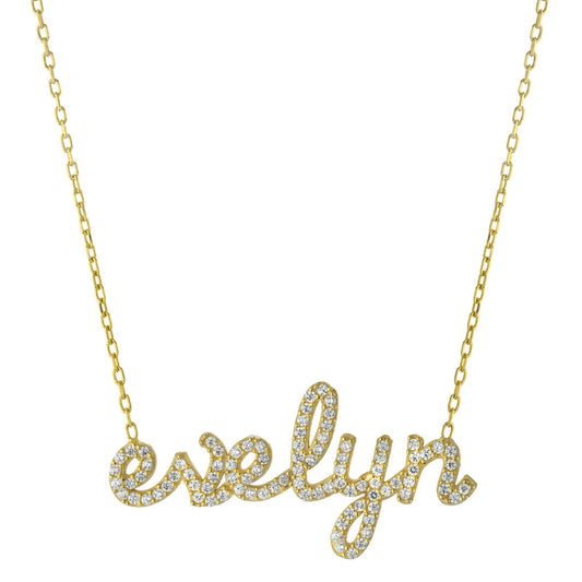 Lola Script CZ Nameplate Necklace