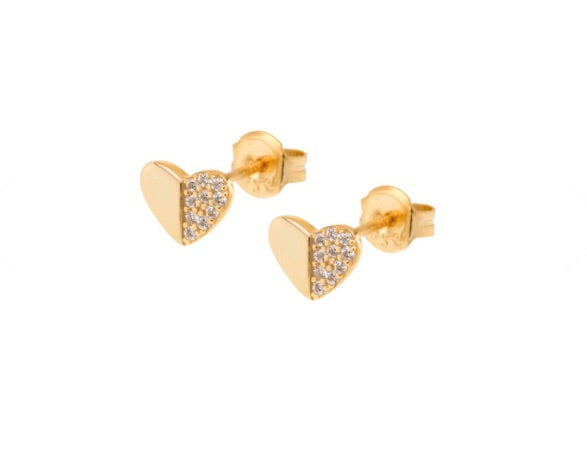 Half CZ Heart Studs - Retail Therapy Jewelry