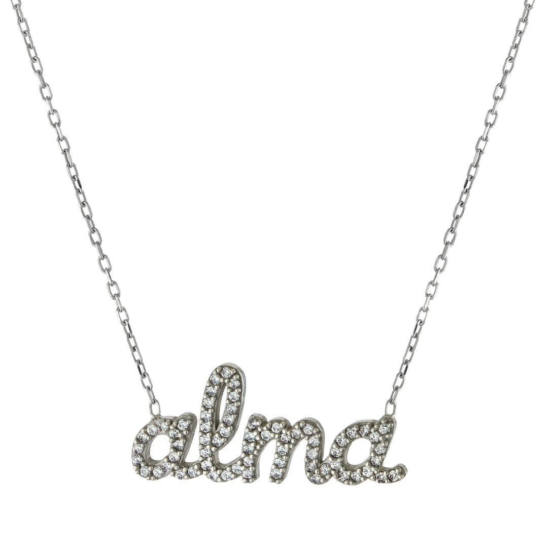 Lola Script CZ Nameplate Necklace