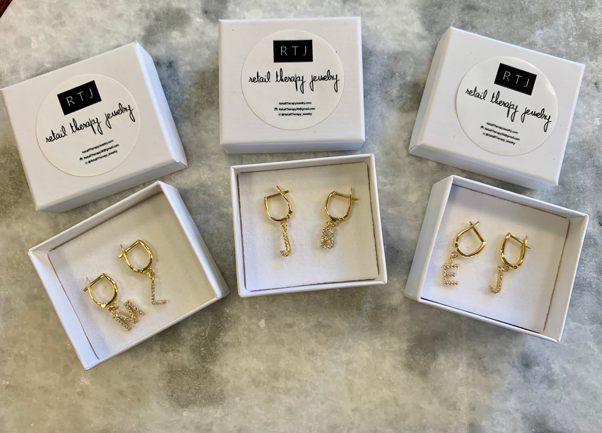 Initial CZ Dangle Huggie - Retail Therapy Jewelry