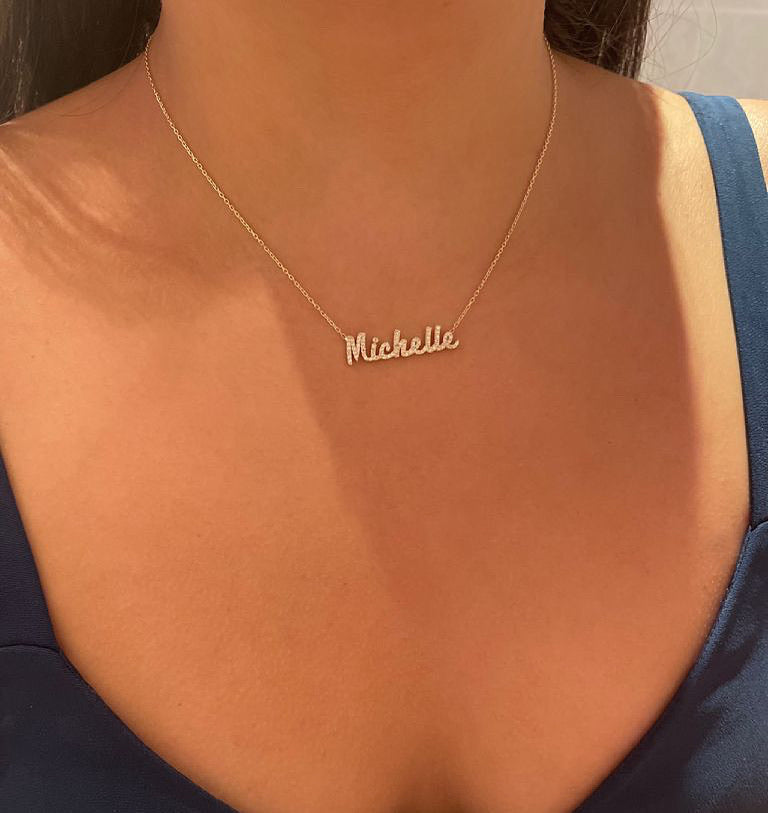 Gemma Script CZ Nameplate Necklace