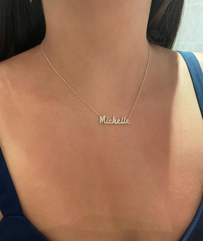 Gemma Script CZ Nameplate Necklace