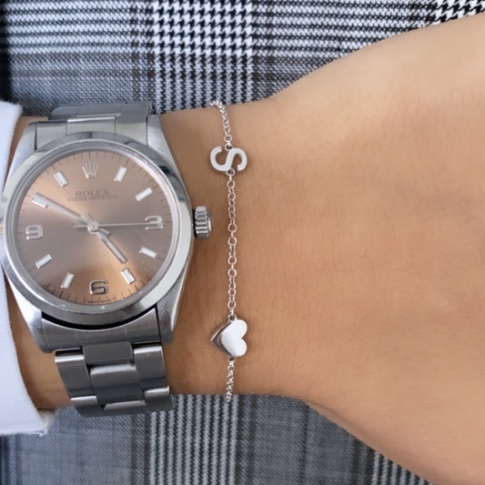Horizontal Initial + Heart Bracelet - Retail Therapy Jewelry