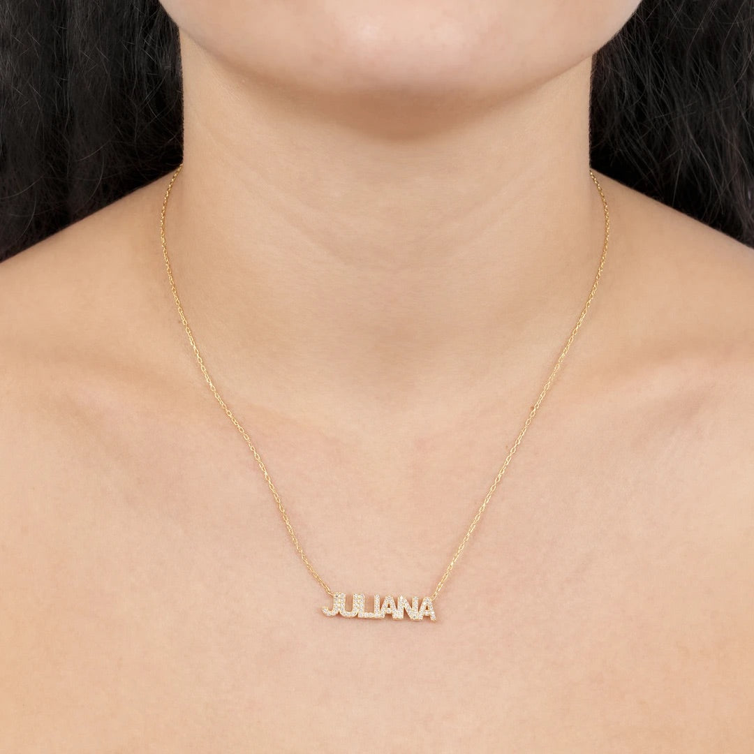Juliana CZ Block Nameplate Necklace