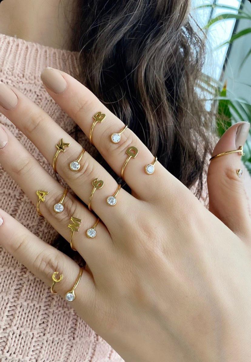 Jolie Initial + Bezel Ring