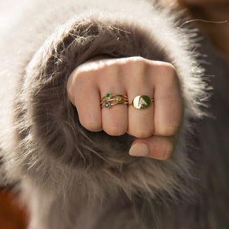 14K Diamond Initial Disc Ring