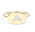 14K Gold Diamond Initial Disc Ring
