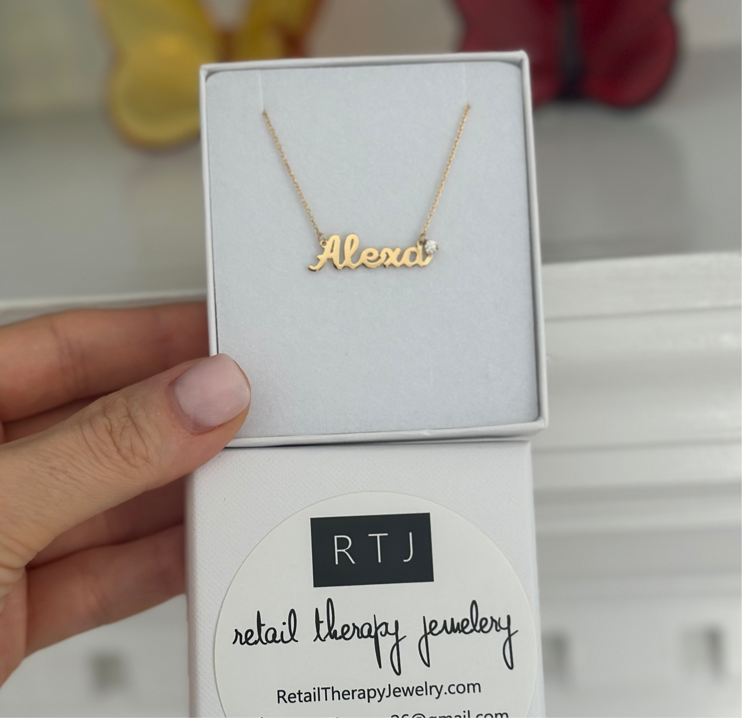 14K Sam Script Bezel Name Necklace