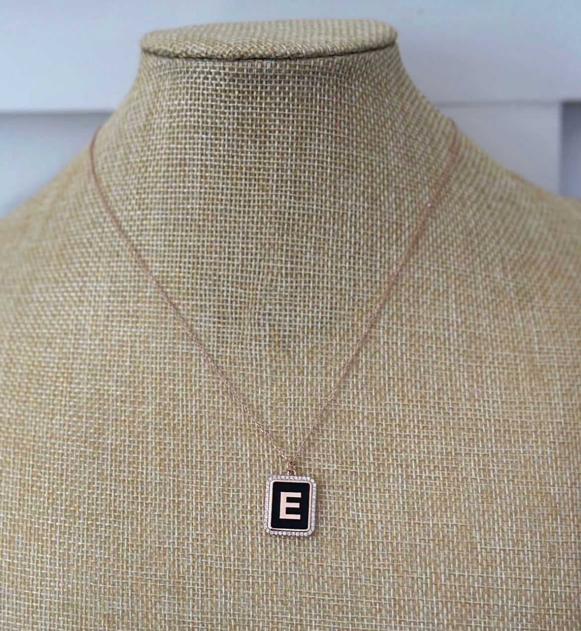 Victoria Enamel Square Initial Necklace with CZ