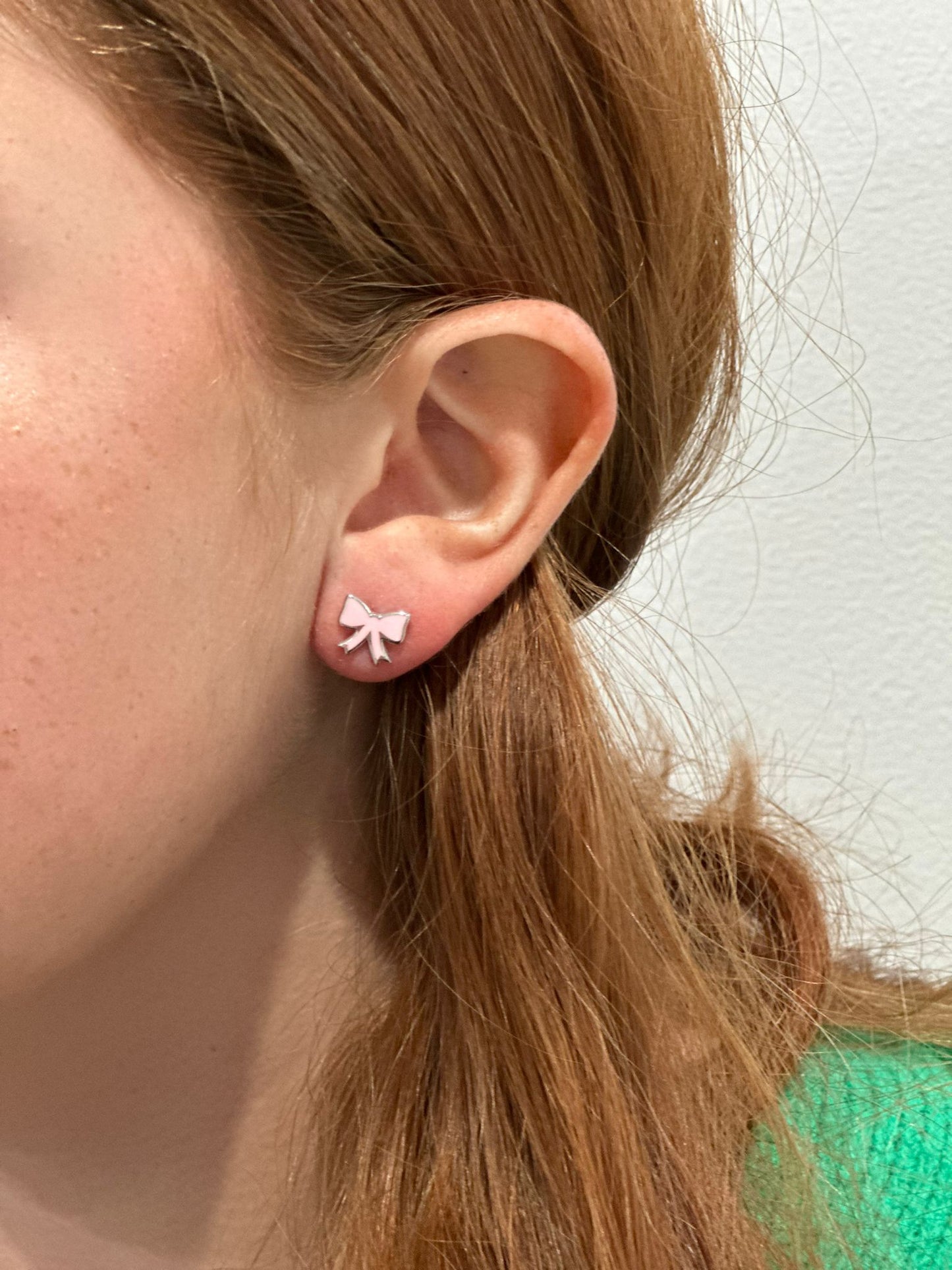 Sophia Bow Pink Enamel Earrings