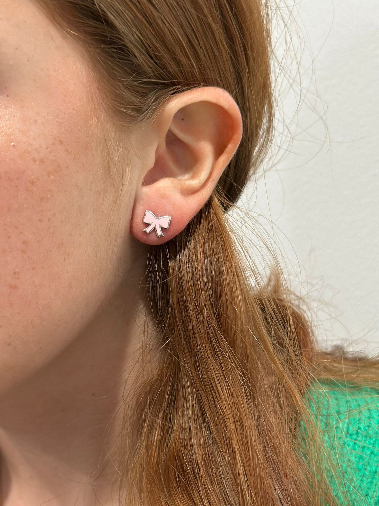 Sophia Bow Pink Enamel Earrings
