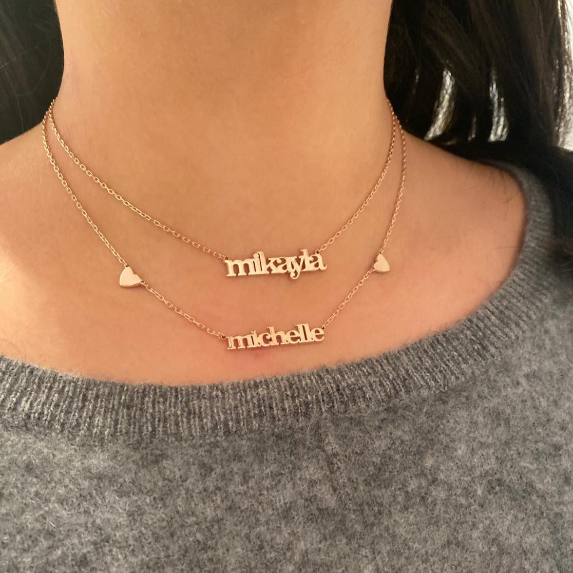 Michelle Double Heart Name Necklace