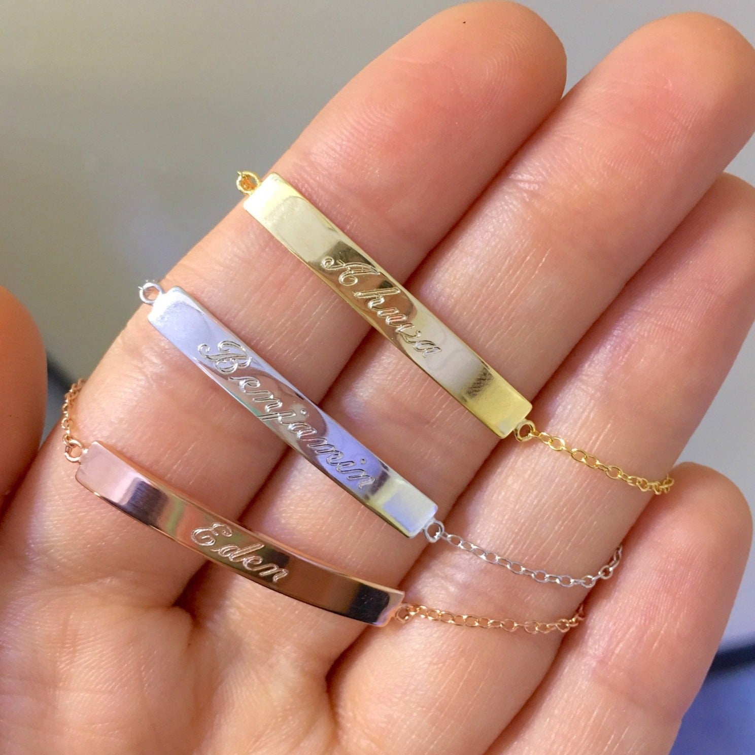 Nameplate bracelet, personalized bar bracelet, gold nameplate bracelet,  b016 | eBay
