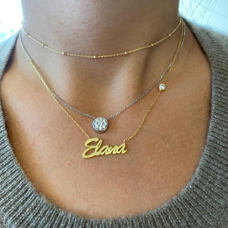 Elana Cursive Nameplate with Floating Stone - Retail Therapy Jewelry