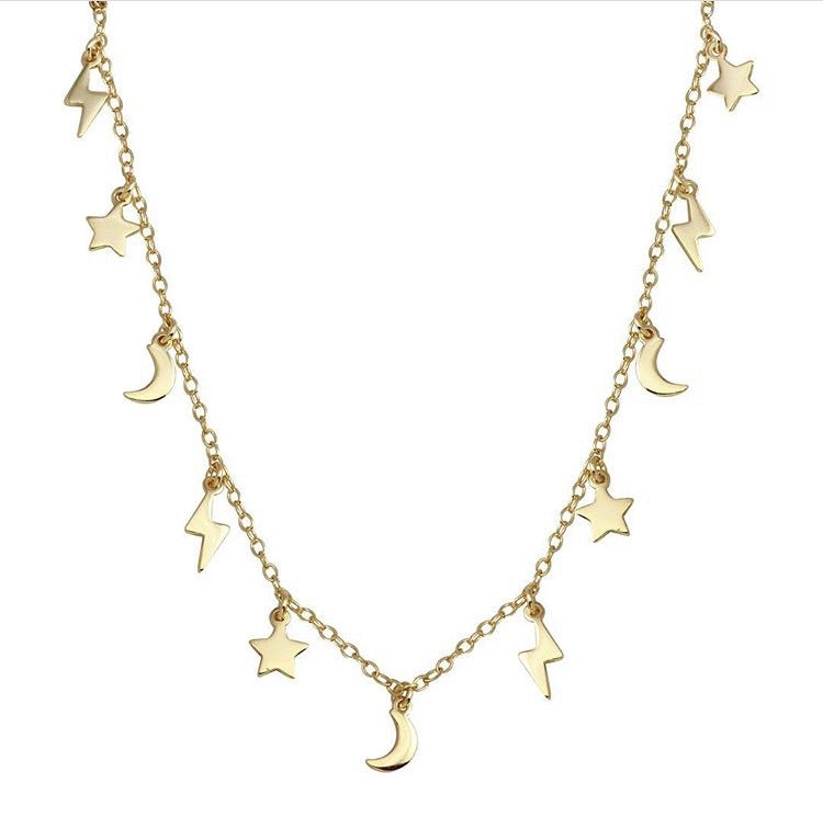Star Moon Bolt Dangling Choker - Retail Therapy Jewelry