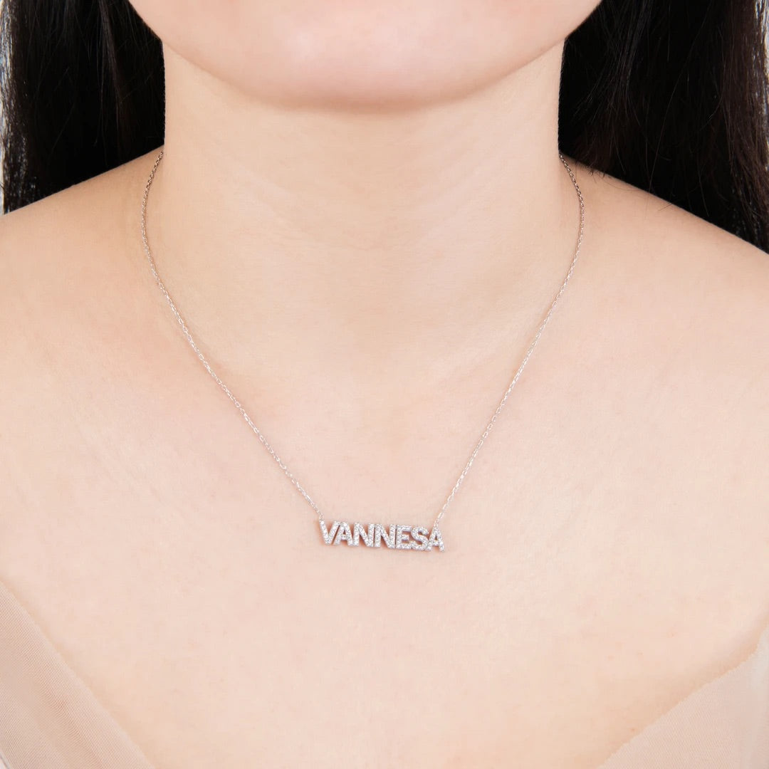 Juliana CZ Block Nameplate Necklace