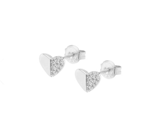 Half CZ Heart Studs - Retail Therapy Jewelry