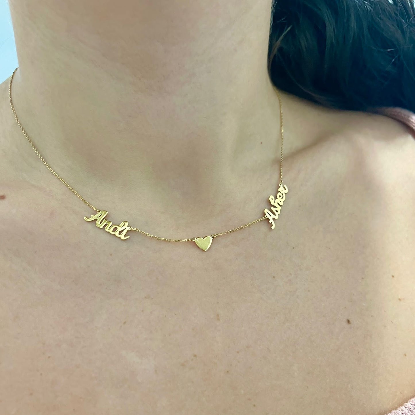 14K Liz Script Mommy Necklace with Hearts