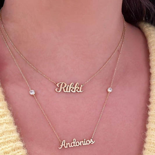 Catherine Name Necklace with Floating CZ Bezels
