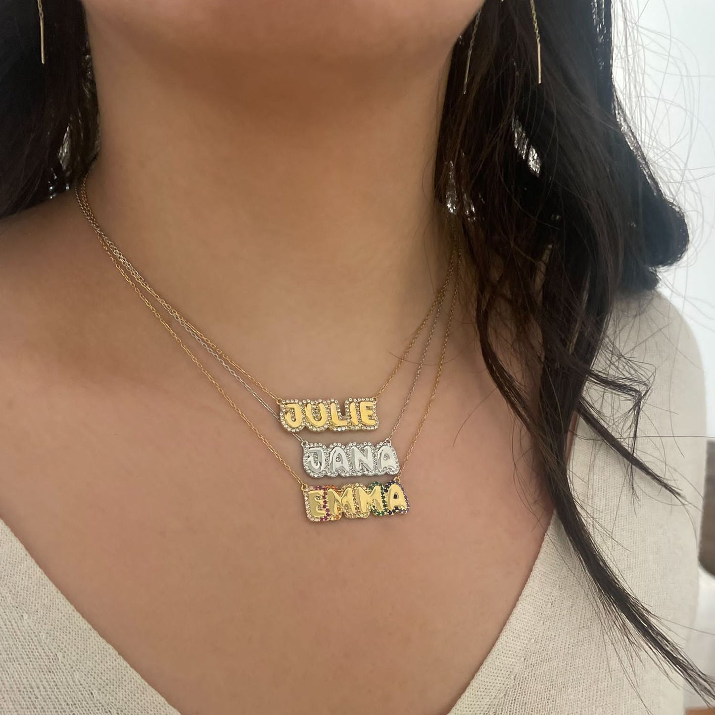 Maya Bubble CZ Nameplate Necklace