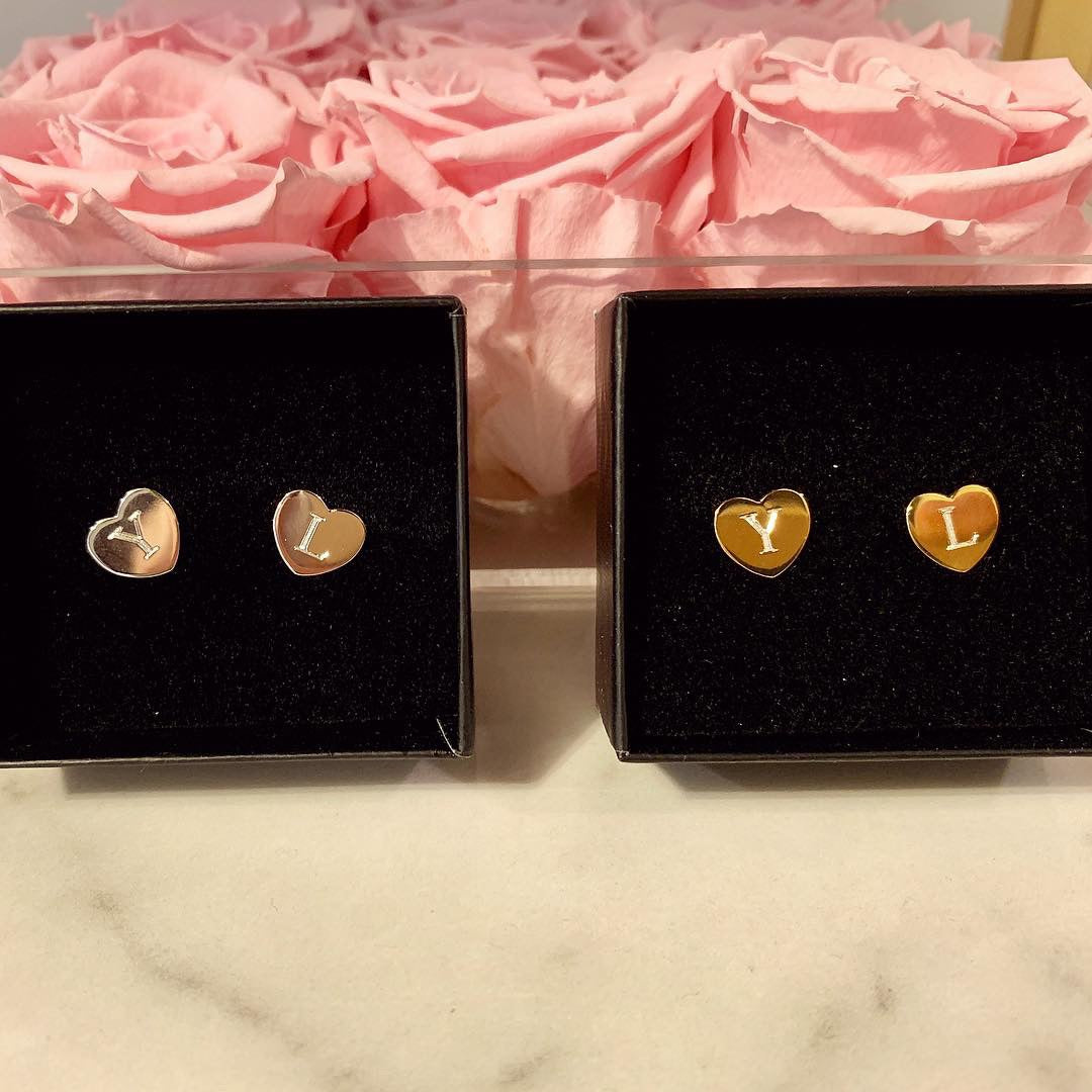 Customized Engraved Initial Heart Earrings