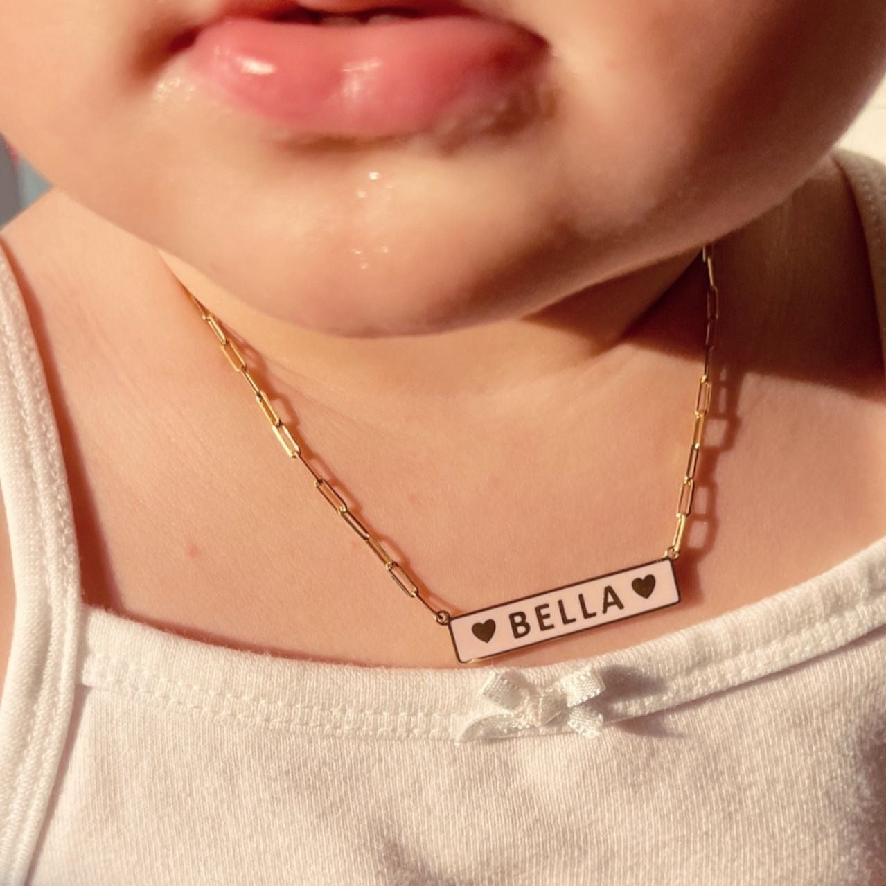 Enamel Bar Paperclip Nameplate Necklace