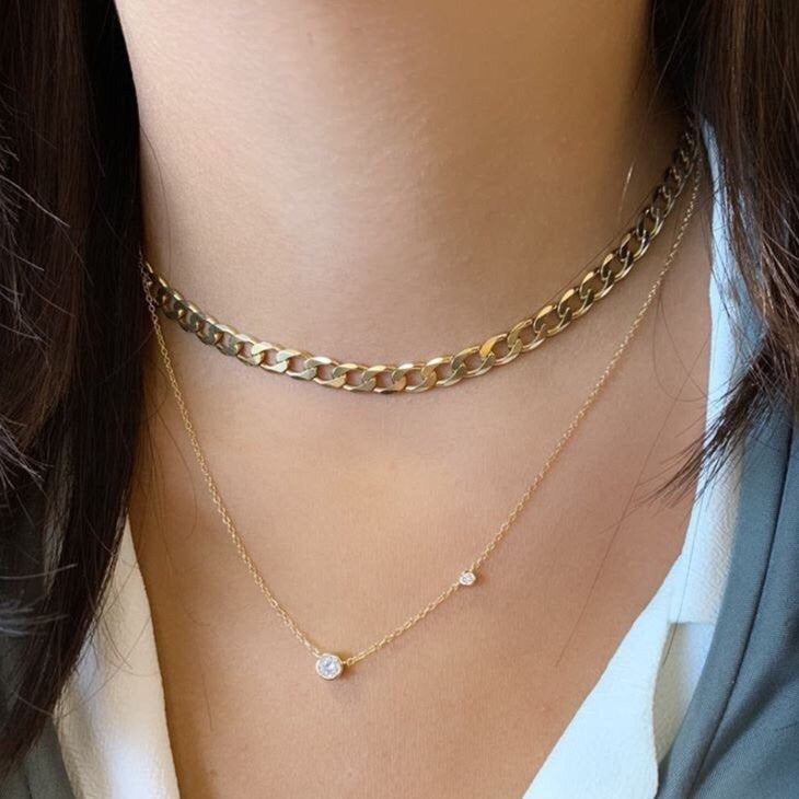 Gold Double Stone Necklace