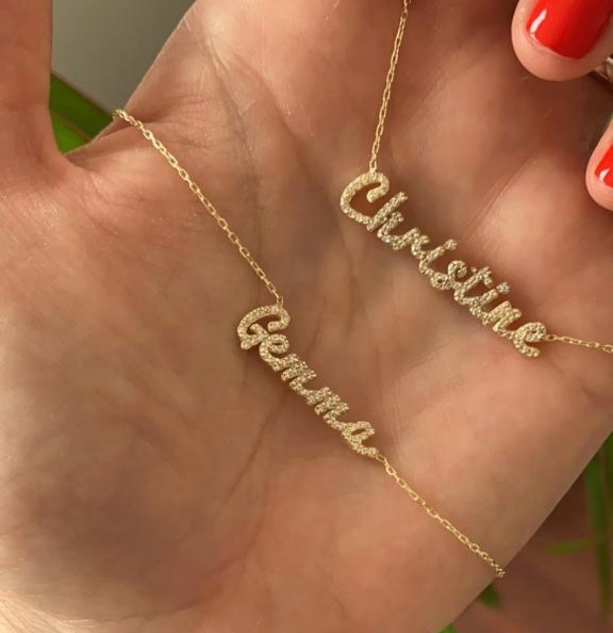 Gemma Script CZ Nameplate Necklace