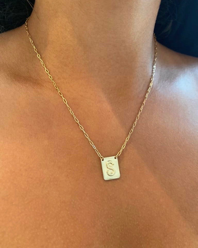 925 Sterling Silver Square Initial Name Pendant Necklace - Laurane Elisabeth