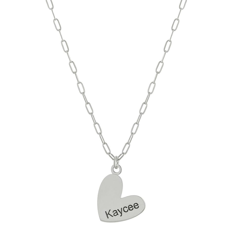 Cubic Link Side Heart Necklace